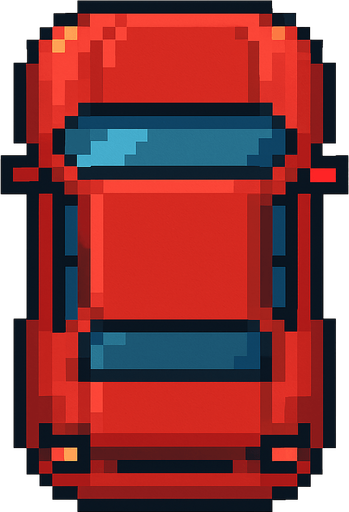 Draw 2d pixel car top view Red.
In-Game asset.  2d.  High contrast.  No shadows
