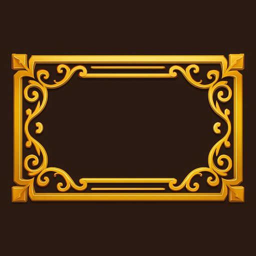 A horizontal rectangular Golden Frame design  
In-Game asset.  2d.  High contrast.  No shadows