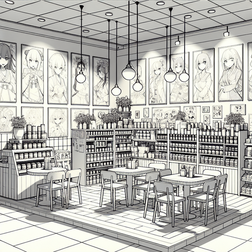 Tea shop interior, anime cafe

Single Game Texture. In-Game asset. 2d. Blank background. High contrast. No shadows.