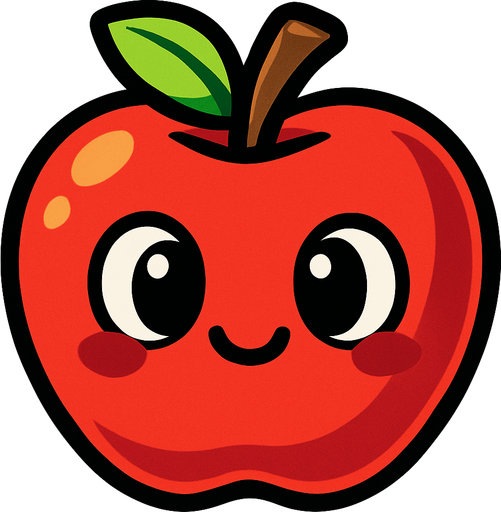 Apple with cute face.
In-Game asset.  2d.  High contrast.  No shadows