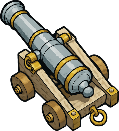 17. century light gray with gold cannon for seaside only naked shooting cannon topdownlook medieval-semirealistic,.
In-Game asset.  2d.  High contrast.  No shadows