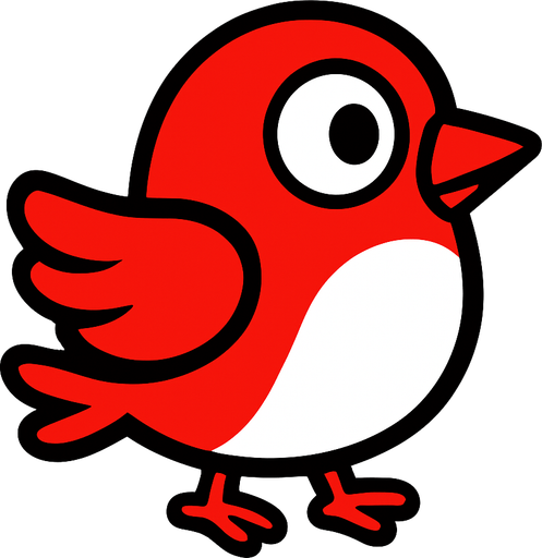 Single simple cartoon bird for a game titled "Flap & Bounce". The bird has lots red and white and is high contrast. Only bird. No shadows.
In-Game asset.  2d.  High contrast.  No shadows