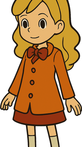 12yo blonde girl in professor Layton game style.
In-Game asset.  2d.  High contrast.  No shadows