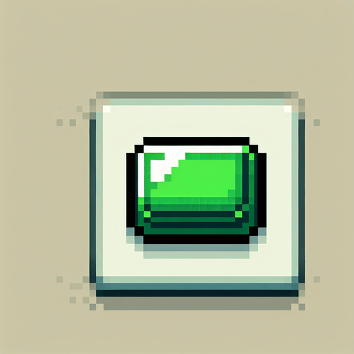 green plain UI button. pixelated. 8 bit. rectangular. Single Game Texture. In-Game asset. 2d. Blank background. High contrast. No shadows.
