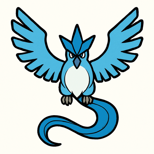 Articuno visto desde arriba.
In-Game asset.  2d.  High contrast.  No shadows