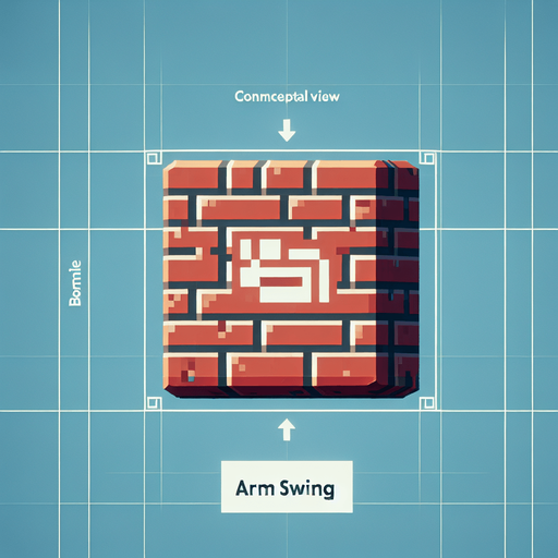a forward facing brick with the writing "Arm Swing" Single Game Texture. In-Game asset. 2d. Blank background. High contrast. No shadows.