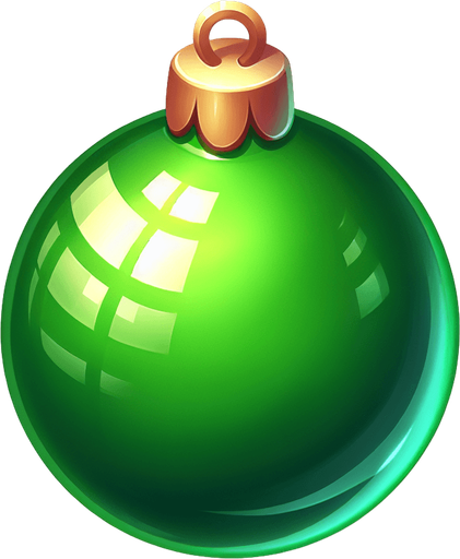 a christmas green ball . plastic style. Single Game Texture. In-Game asset. 2d. Blank background. High contrast. No shadows.