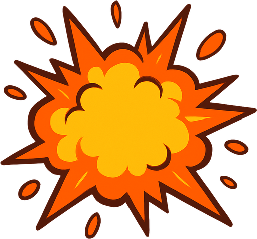 explosion but not realistic.
In-Game asset.  2d.  High contrast.  No shadows
