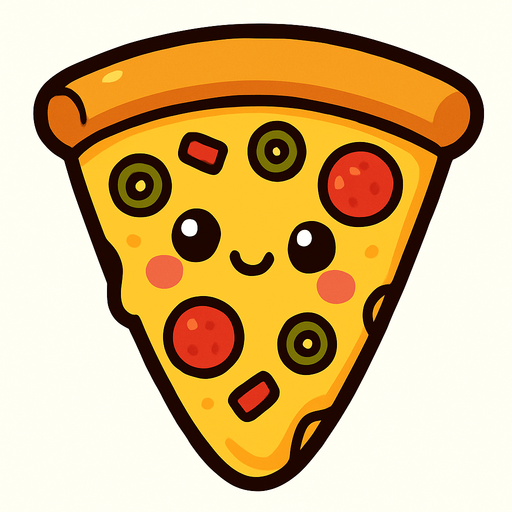 Cute pizza.
In-Game asset.  2d.  High contrast.  No shadows. Art