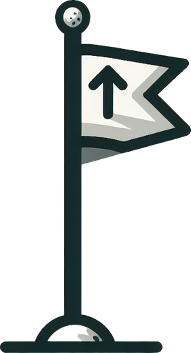 Drapeau de golf avec un flèche vers le haut.
Single Game Texture. In-Game asset. 2d. Blank background. High contrast. No shadows.