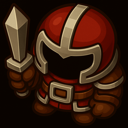 slightly rotate the character counterclock wise, so its facing directly the -y direction, from top view perspective. use a red, brown and silver color theme