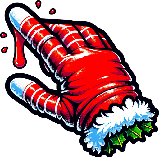 bloody christmas elf glove tapping at screen clipart. Just the glove.
Single Game Texture. In-Game asset. 2d. Blank background. High contrast. No shadows.