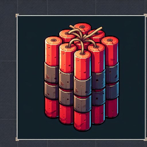 cartoon dynamite.
Single Game Texture. In-Game asset. 2d. Blank background. High contrast. No shadows.