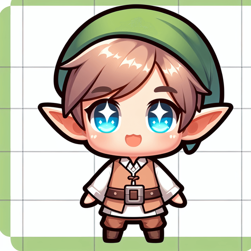 a cute elf Single Game Texture. In-Game asset. 2d. Blank background. High contrast. No shadows.