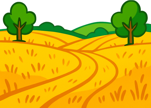 Un campo soleado.
In-Game asset.  2d.  High contrast.  No shadows. Cartoon