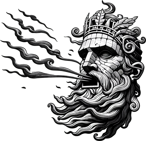 head of the wind god that blows wind on ancient maps, Middle Ages, black and white, wind from the mouth.
Single Game Texture. In-Game asset. 2d. Blank background. High contrast. No shadows.