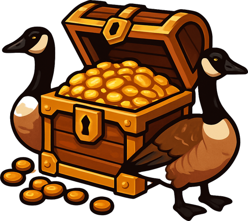 Treasure with canadian geese as guard  No text on image!!.
In-Game asset.  2d.  High contrast.  No shadows