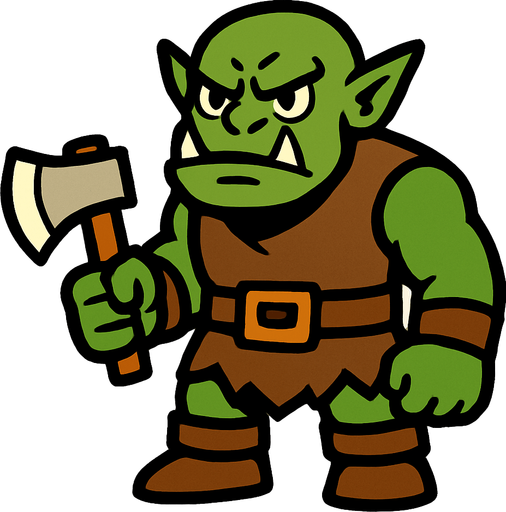 Orc holding a small axe.
In-Game asset.  2d.  High contrast.  No shadows