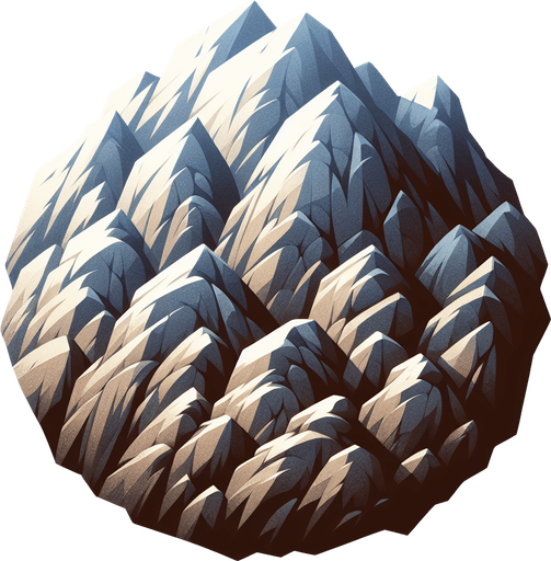 Mountain rock.
Single Game Texture. In-Game asset. 2d. Blank background. High contrast. No shadows.