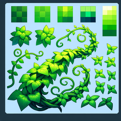 One green vine
Single Game Texture. In-Game asset. 2d. Blank background. High contrast. No shadows.