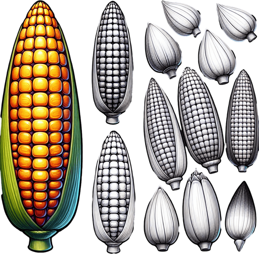 A corn seed..
Single Game Texture. In-Game asset. 2d. Blank background. High contrast. No shadows.