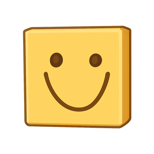 block with a smile face. No background. Transparent background. Blank background. No shadows. 2d. In-Game asset. flat