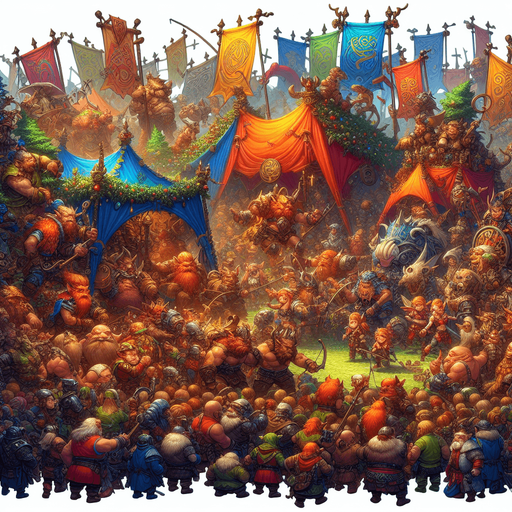 a festival in a  fantasy rts style.
Single Game Texture. In-Game asset. 2d. Blank background. High contrast. No shadows.