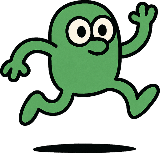 2d shadowless simple two-legged small nose 2-eyed green doodle jump character