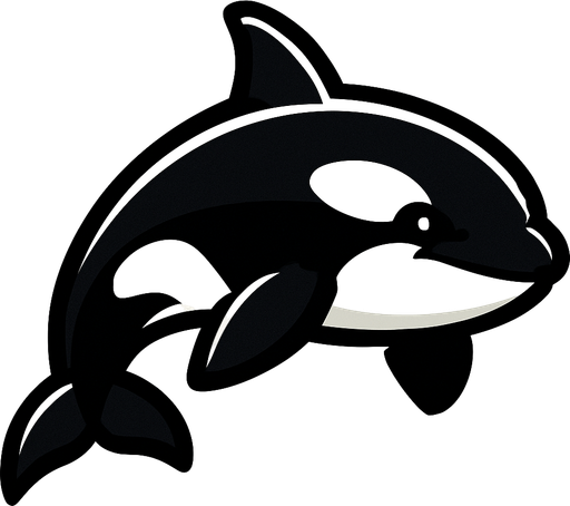 A big Black and White Orca.
In-Game asset.  2d.  High contrast.  No shadows