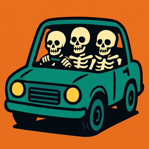 auto con 3 esqueletos.
In-Game asset.  2d.  High contrast.  No shadows