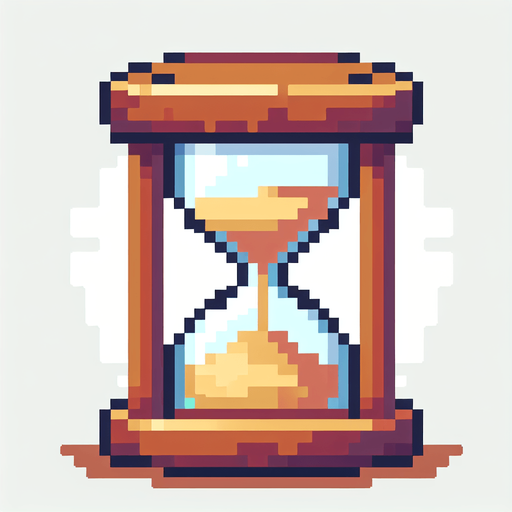 a sand clock pixel style..
Single Game Texture. In-Game asset. 2d. Blank background. High contrast. No shadows.