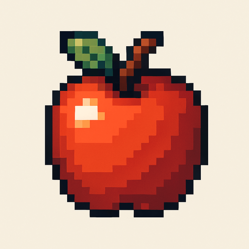 pixel art of an apple.
In-Game asset.  2d.  High contrast.  No shadows