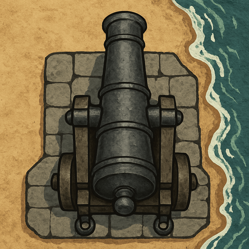 17. century grey cannon for seaside only naked shooting cannon topdownlook medieval-semirealistic,.
In-Game asset.  2d.  High contrast.  No shadows