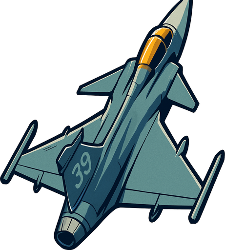 Jas Gripen 39 riktad upp.
In-Game asset.  2d.  High contrast.  No shadows