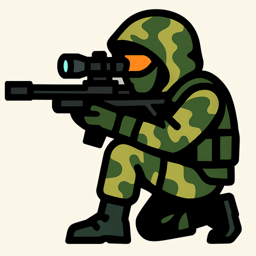 Sniper soilder.
In-Game asset.  2d.  High contrast.  No shadows