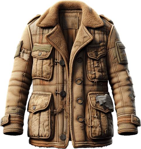 granddads coat.
Single Game Texture.  In-Game asset.  2d.  Blank background.  High contrast.  No shadows