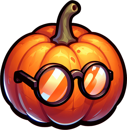 an orange halloween pumpkin with glasses
Single Game Texture. In-Game asset. 2d. Blank background. High contrast. No shadows.