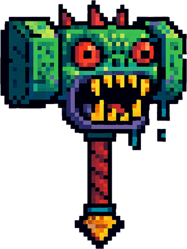 martillo mounstroso de pixeles.
In-Game asset.  2d.  High contrast.  No shadows