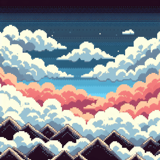 a pixel clouds background.
Single Game Texture.  In-Game asset.  2d.  Blank background.  High contrast.  No shadows