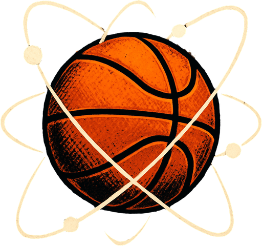 etrafında elektron yörüngeleri olan bir basketbol topu.
In-Game asset.  High contrast