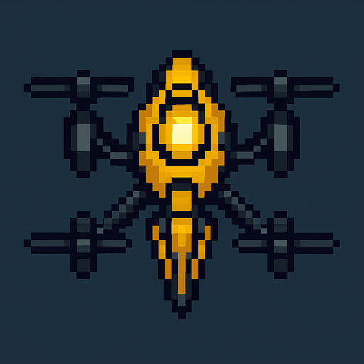 Flying pixel art flying drone, top down, insectoid design, yellow light on top.
In-Game asset.  2d.  High contrast.  No shadows