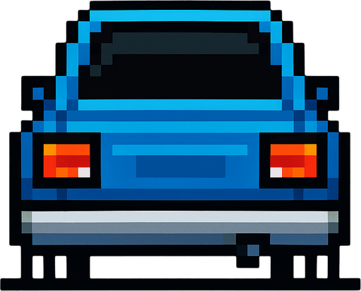 arkası dönük mavi bir pixel araba ekle.
In-Game asset.  2d.  High contrast.  No shadows