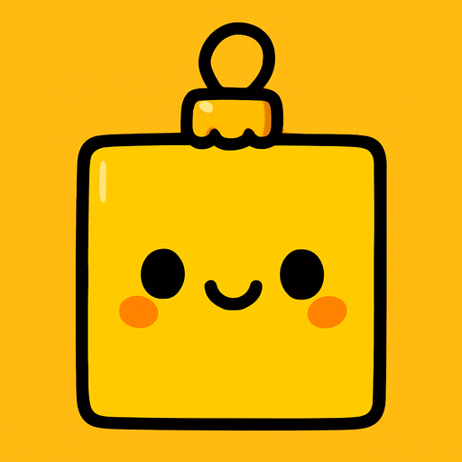 Perfectly square bright cobalt yellow Christmas decoration with cute happyy face. Cartoon style. Cute art style.simple.
In-Game asset.  2d.  High contrast.  No shadows