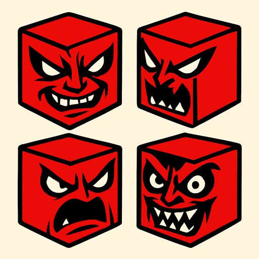 evil cube faces.
In-Game asset.  2d.  High contrast.  No shadows
