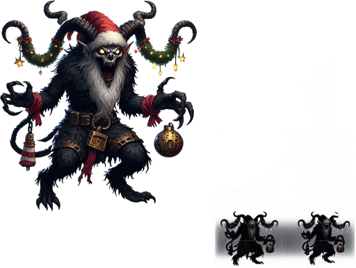 eerie christmas inspired krampus lock with a resident evil style.
Single Game Texture. In-Game asset. 2d. Blank background. High contrast. No shadows.