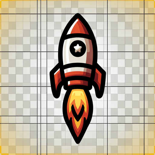 ракета, снаряд летит вверх.
Single Game Texture. In-Game asset. 2d. Blank background. High contrast. No shadows.