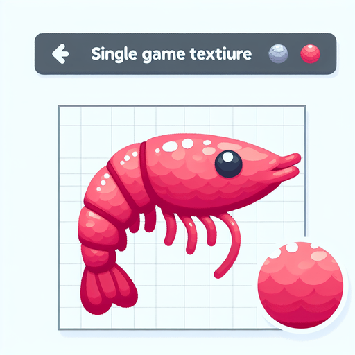 Pink shrimp.
Single Game Texture.  In-Game asset.  2d.  Blank background.  High contrast.  No shadows