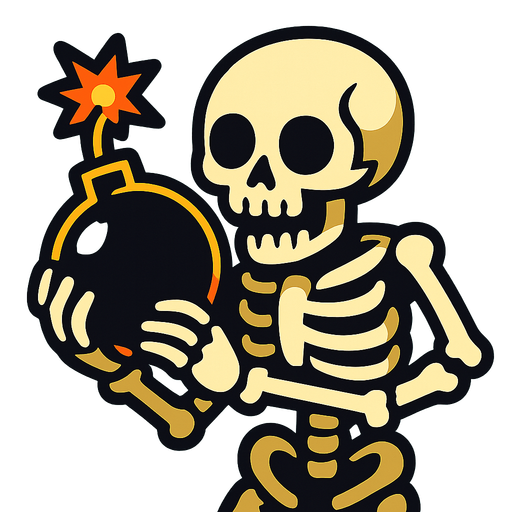 Skeleton with a bomb.
In-Game asset.  2d.  High contrast.  No shadows