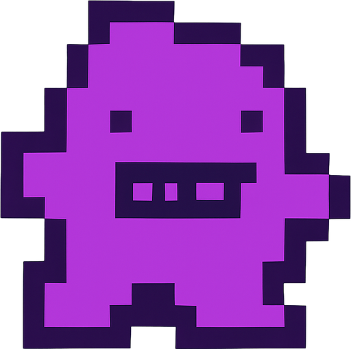 Genera una imagen de un corrupto pixel,  y que no sea terrorífico y que sea morado.
In-Game asset.  2d.  High contrast.  No shadows