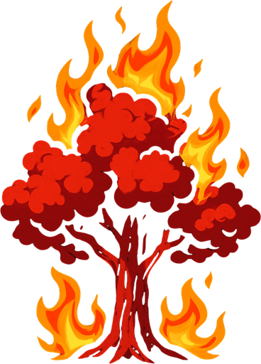 Arbre rouge en feu.
In-Game asset.  2d.  High contrast.  No shadows